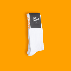 Gym Socks - White with Orange Writing - GetSocked!